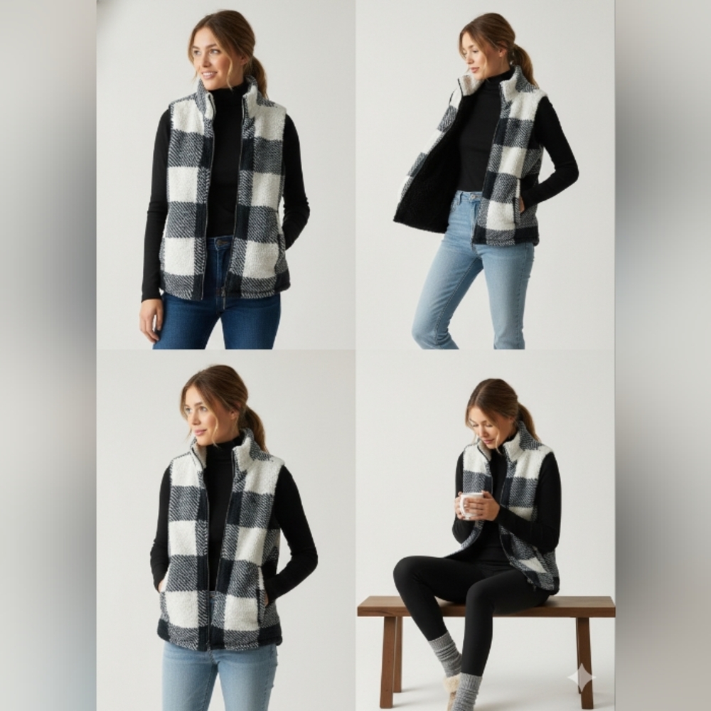 Women's Black and White Checkered Vest